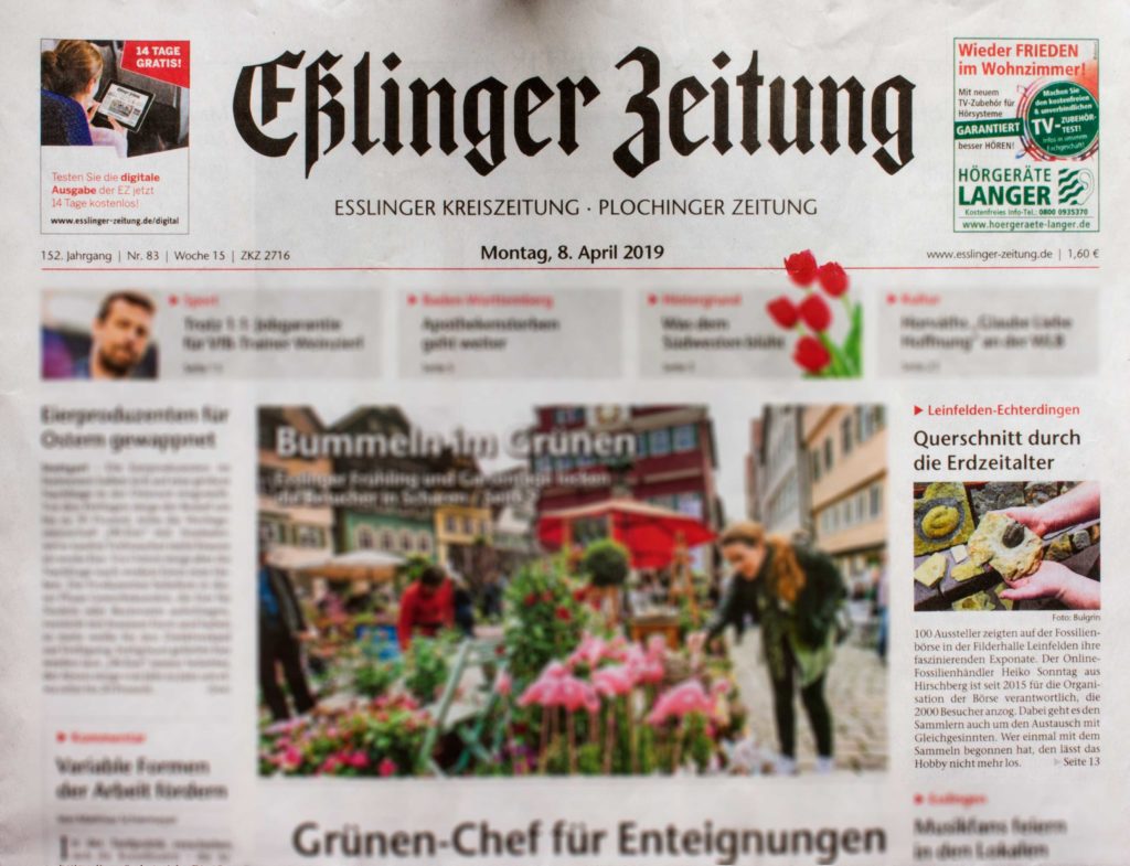 Die Eßlinger Zeitung vom 8. April 2019 über die Fossilien Börse .