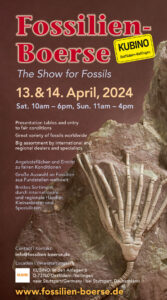 Flyer der Fossilien Börse 2024, der Messe für Fossilien, Rückseite 